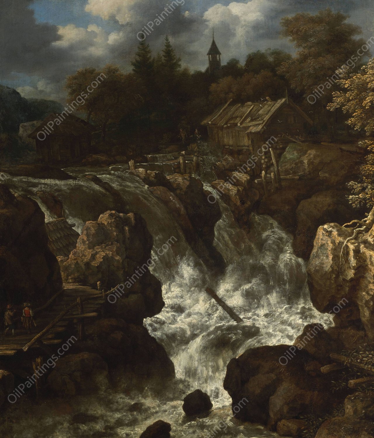 Landscape with a waterfall  by Allaert Van Everdingen - Hand-Painted Oil Painting Reproduction