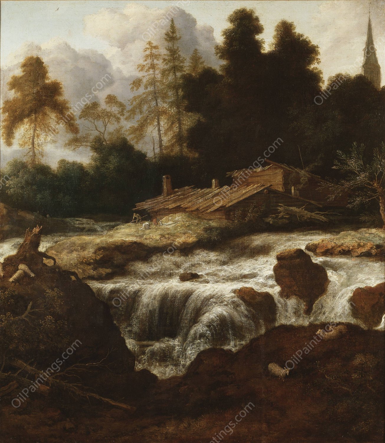 Landscape with a Waterfall by Allaert Van Everdingen - Hand-Painted Oil Painting Reproduction