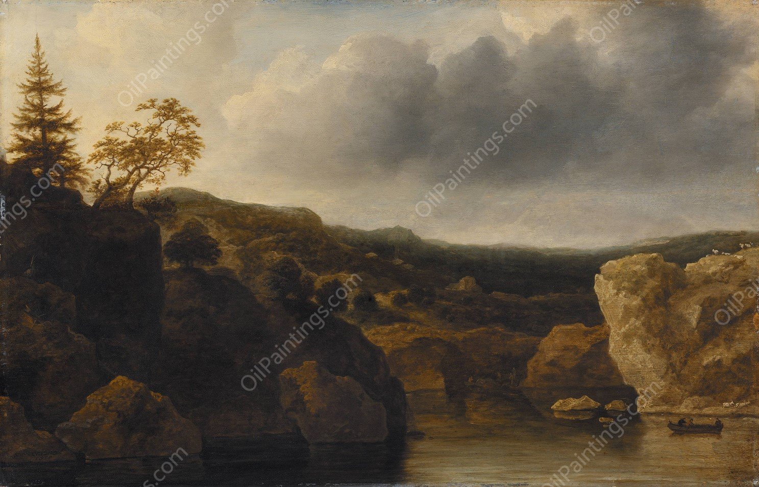 Shore with Steep Cliffs  by Allaert Van Everdingen - Hand-Painted Oil Painting Reproduction