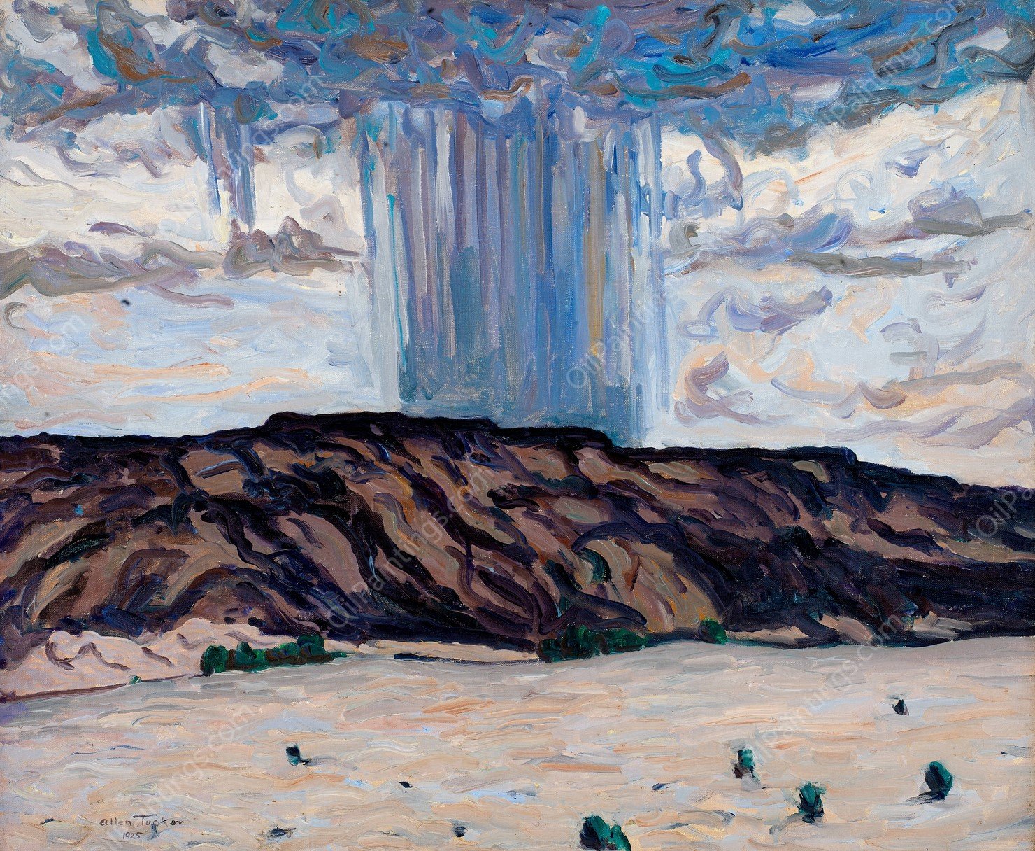 Cloudburst at Black Mesa, New Mexico  by Allen Tucker - Hand-Painted Oil Painting Reproduction