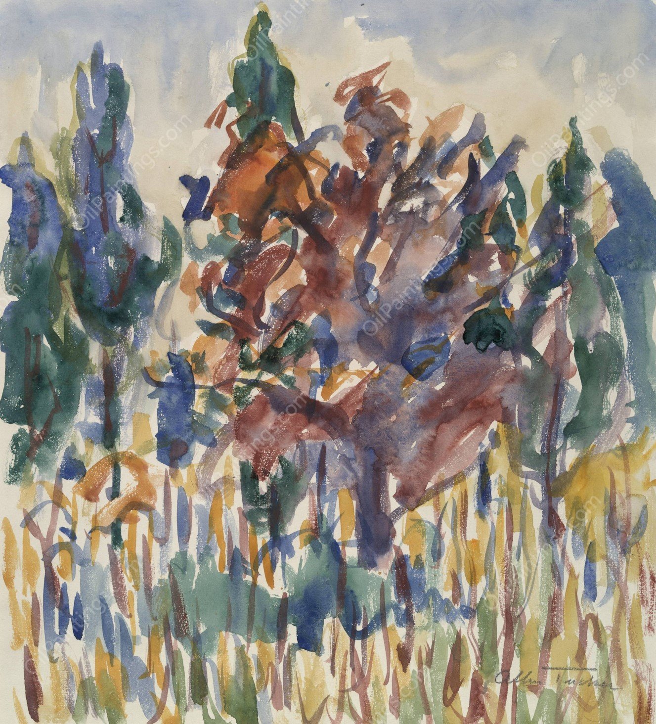 October Trees  by Allen Tucker - Hand-Painted Oil Painting Reproduction