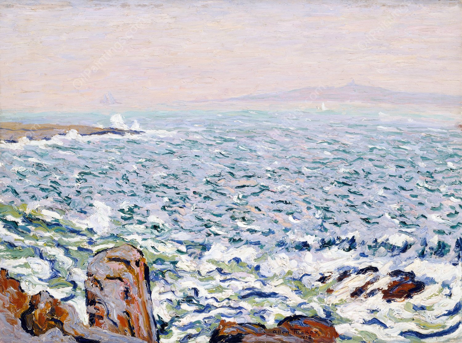 Surf Breaking, Cranberry Island  by Allen Tucker - Hand-Painted Oil Painting Reproduction