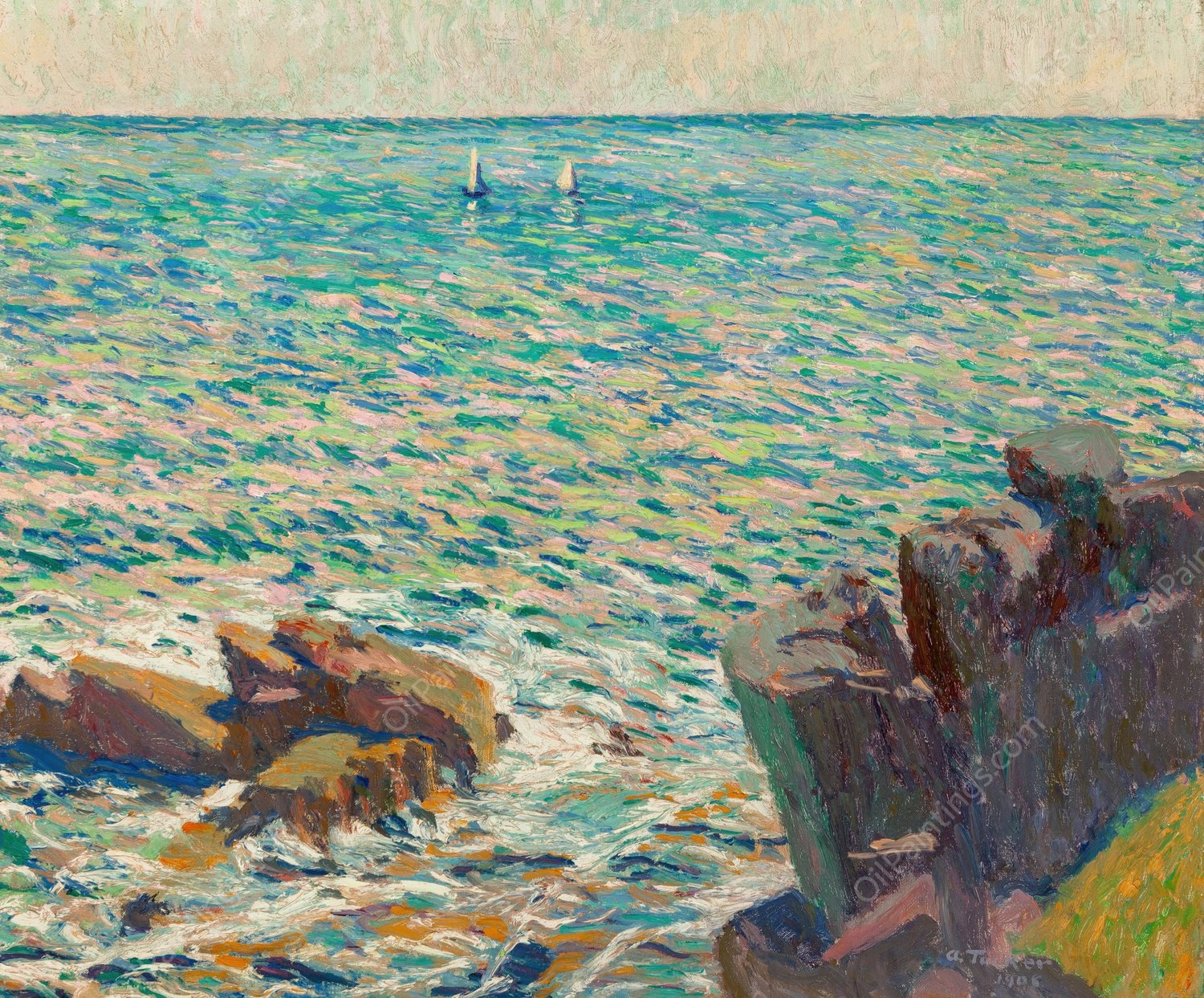 Two Boats  by Allen Tucker - Hand-Painted Oil Painting Reproduction