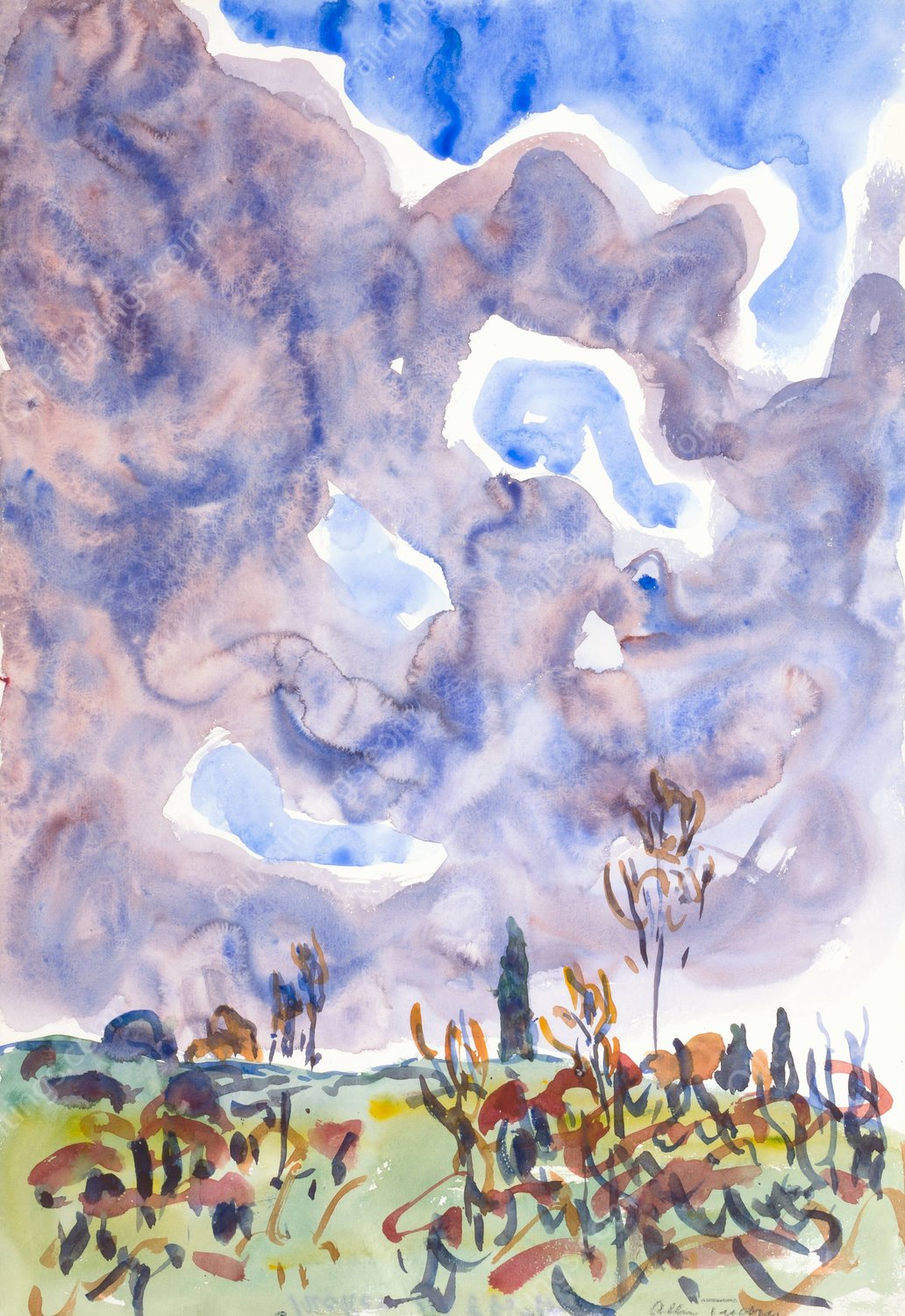 Watercolor No. 31, Landscape With Clouds  by Allen Tucker - Hand-Painted Oil Painting Reproduction