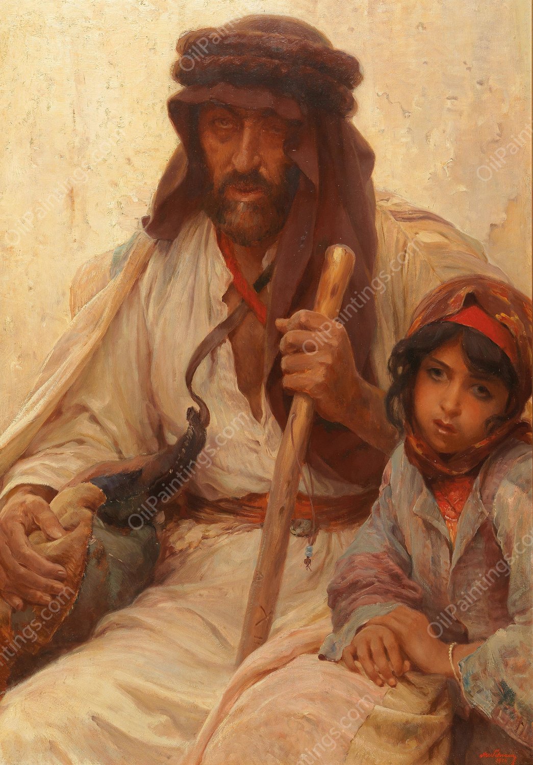 Bedouin and Young Girl by Alois Hans Schram - Hand-Painted Oil Painting Reproduction