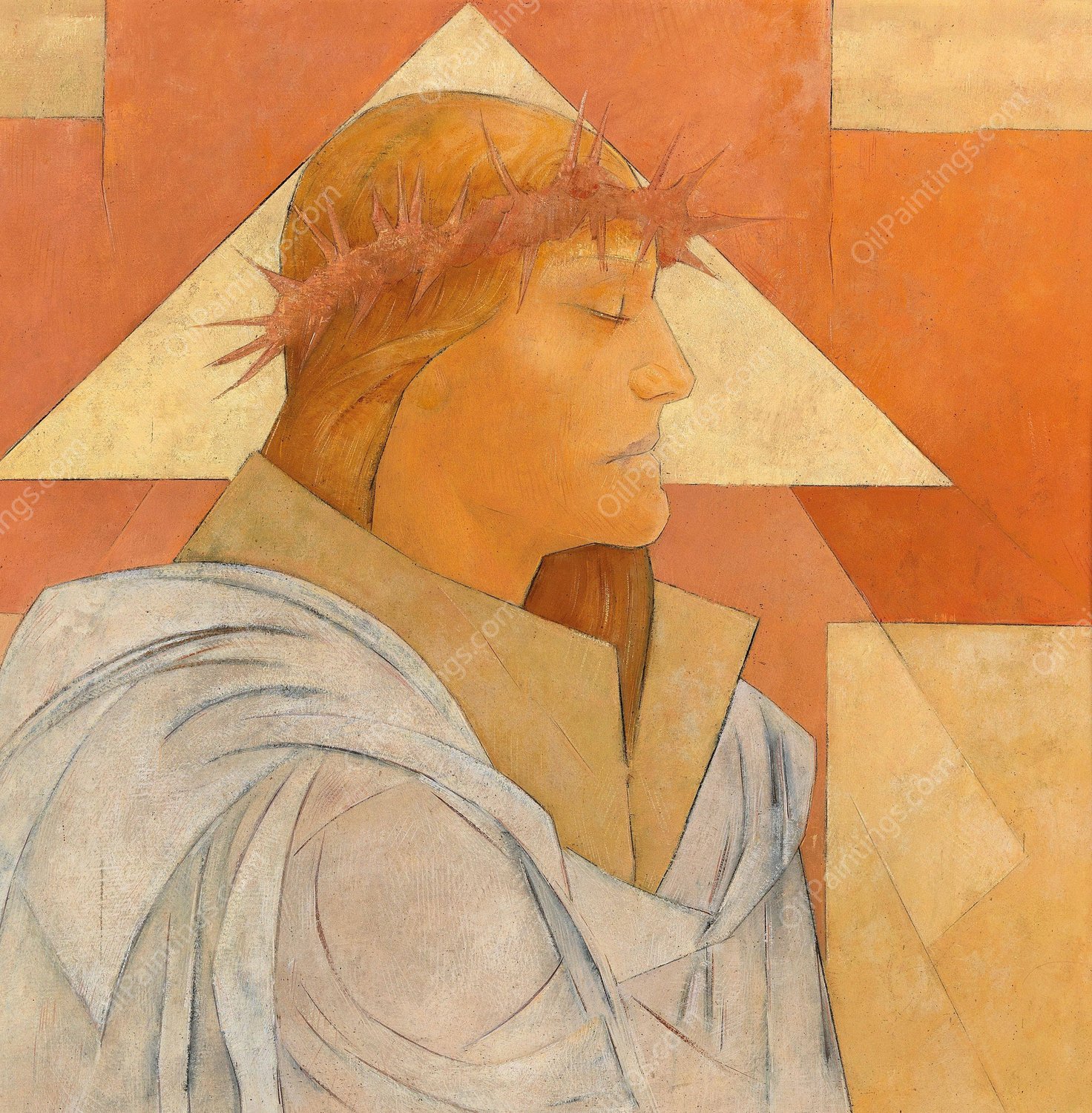 Christ With Crown Of Thorns And Triangular Halo by Aloys Wach - Hand-Painted Oil Painting Reproduction