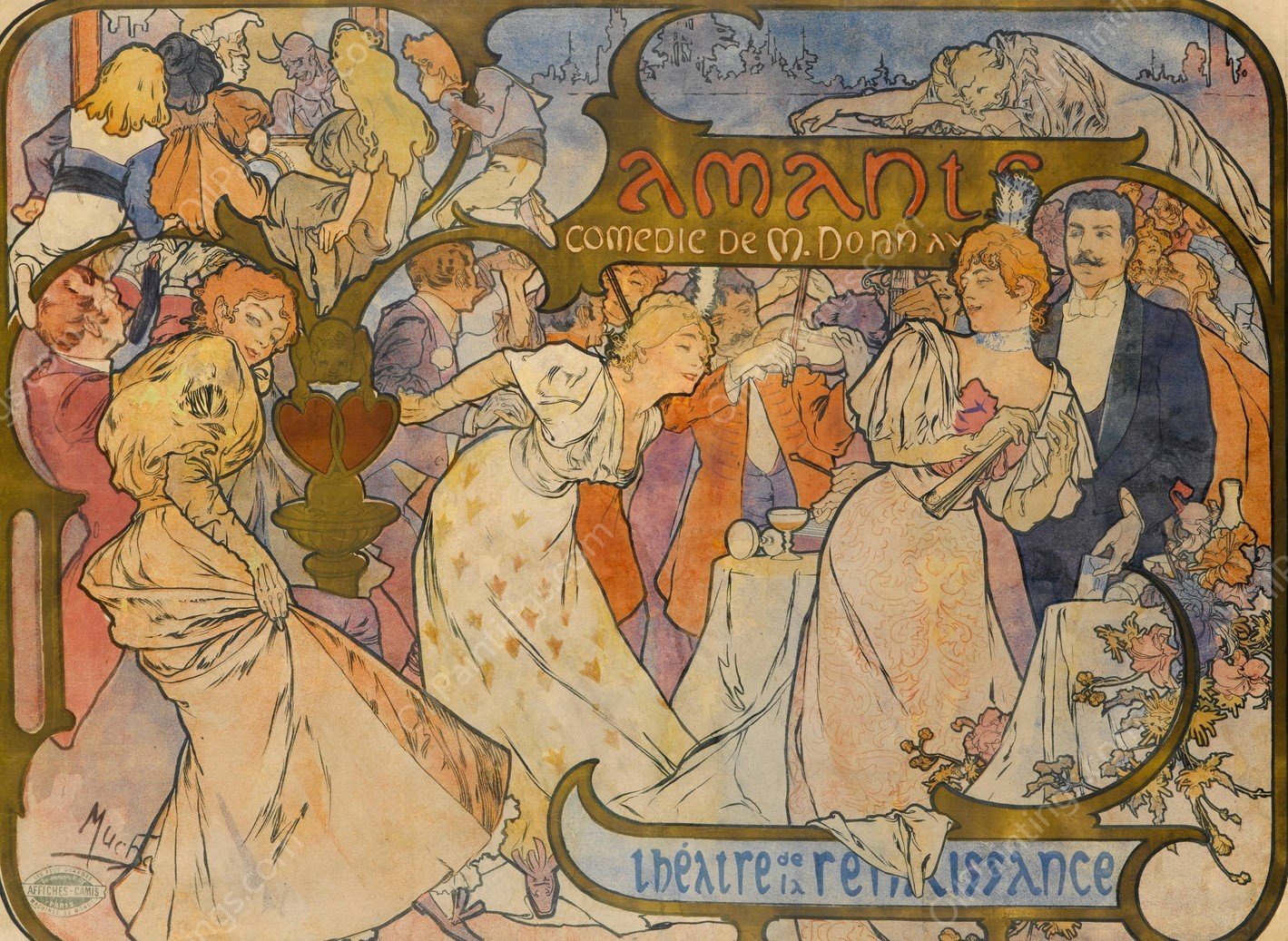 Amants  by Alphonse Mucha - Hand-Painted Oil Painting Reproduction