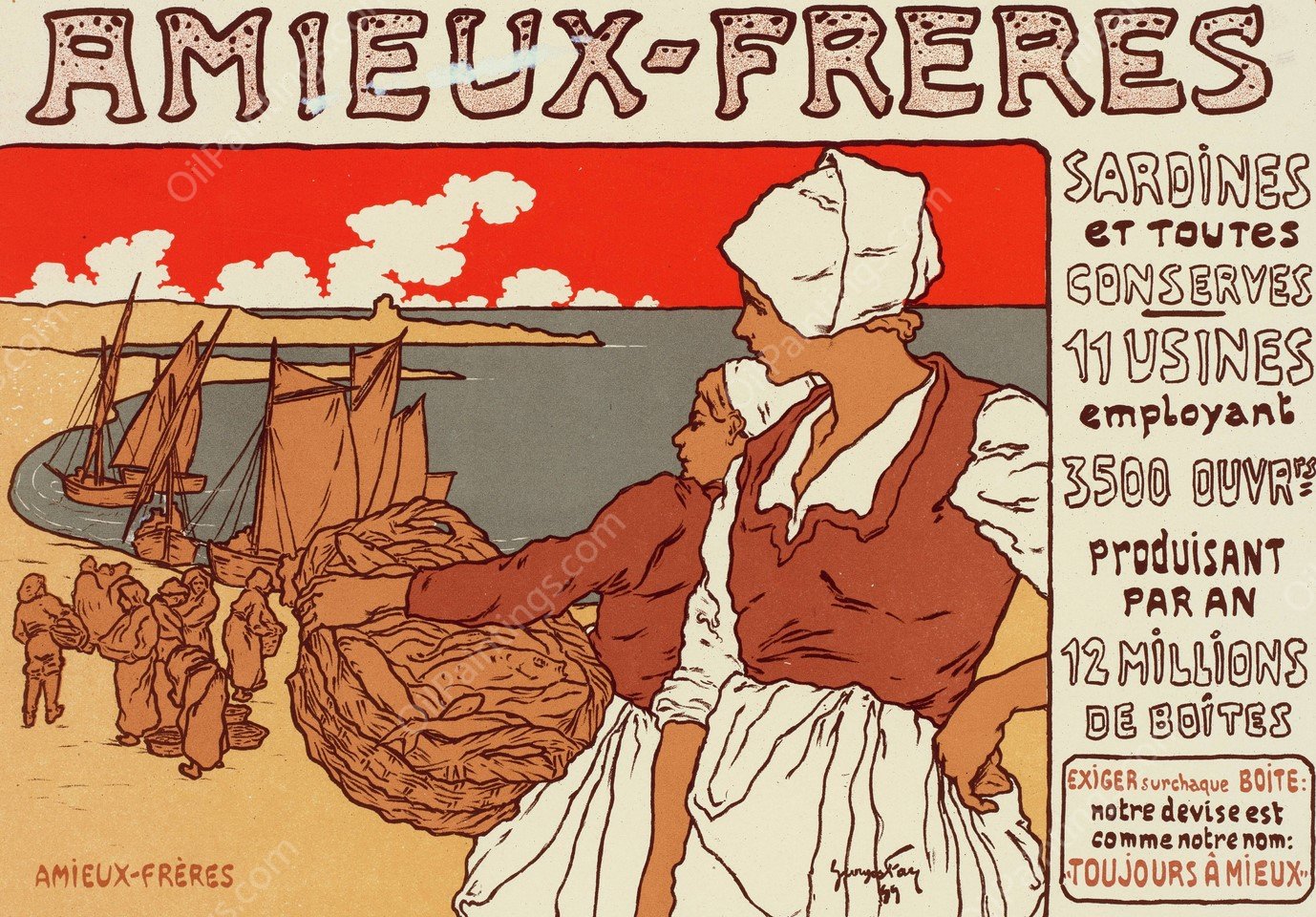 Bieres De La Meuse  by Alphonse Mucha - Hand-Painted Oil Painting Reproduction