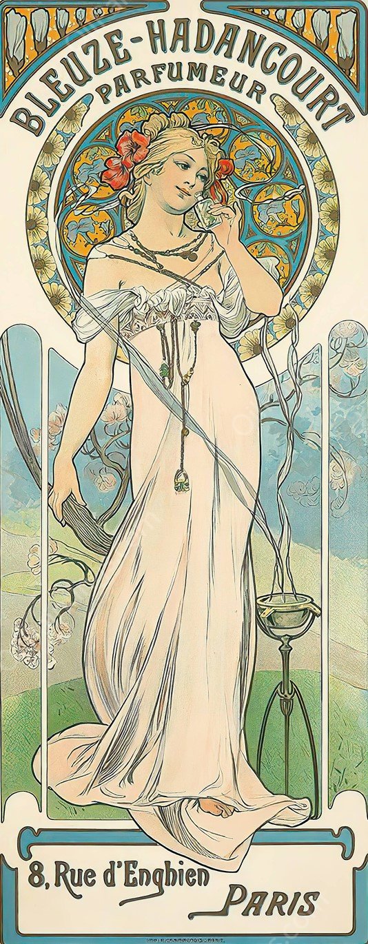 Bleuze-Hadancourt Parfumeur  by Alphonse Mucha - Hand-Painted Oil Painting Reproduction