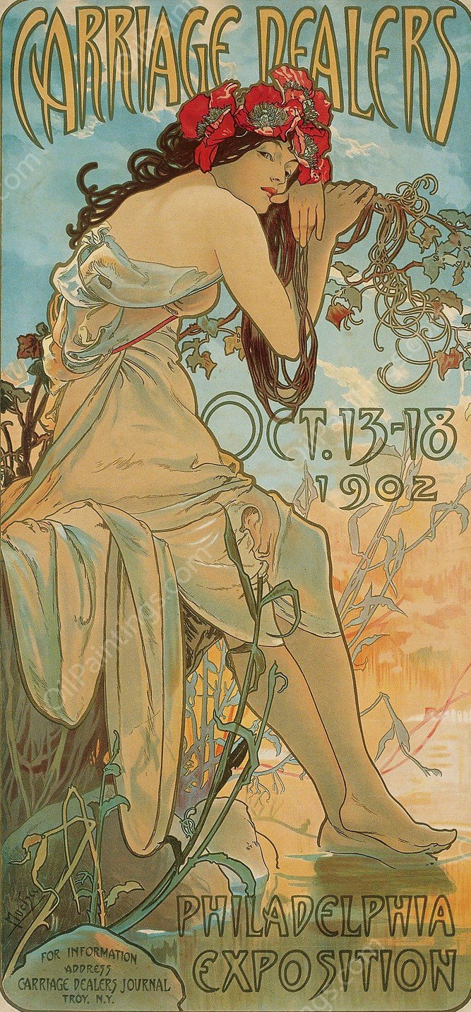 Carriage Dealers  by Alphonse Mucha - Hand-Painted Oil Painting Reproduction