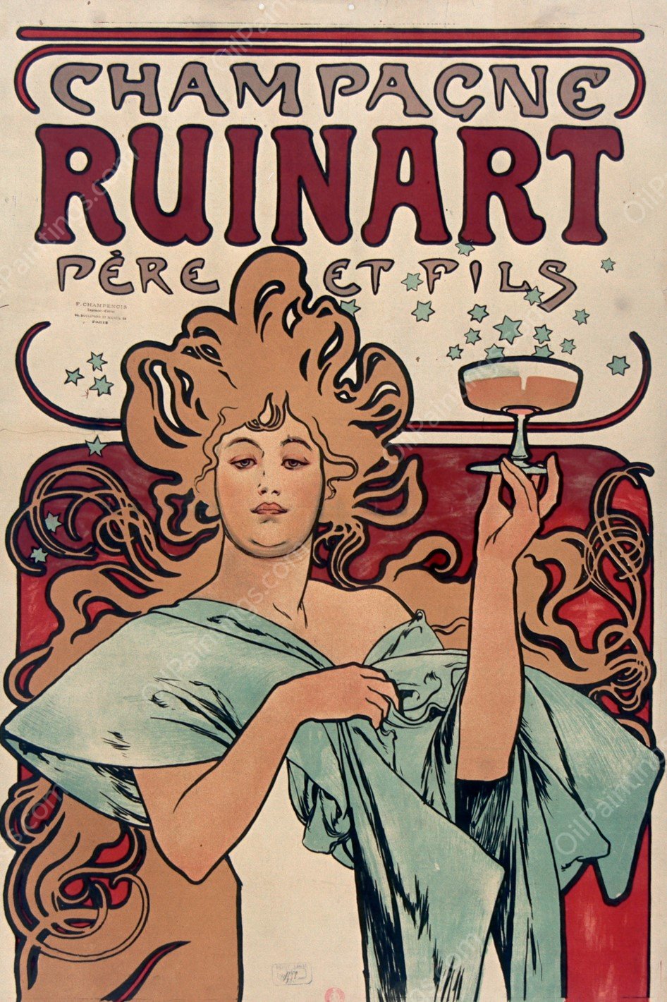 Champagne Ruinart Pere Et Fils.  by Alphonse Mucha - Hand-Painted Oil Painting Reproduction