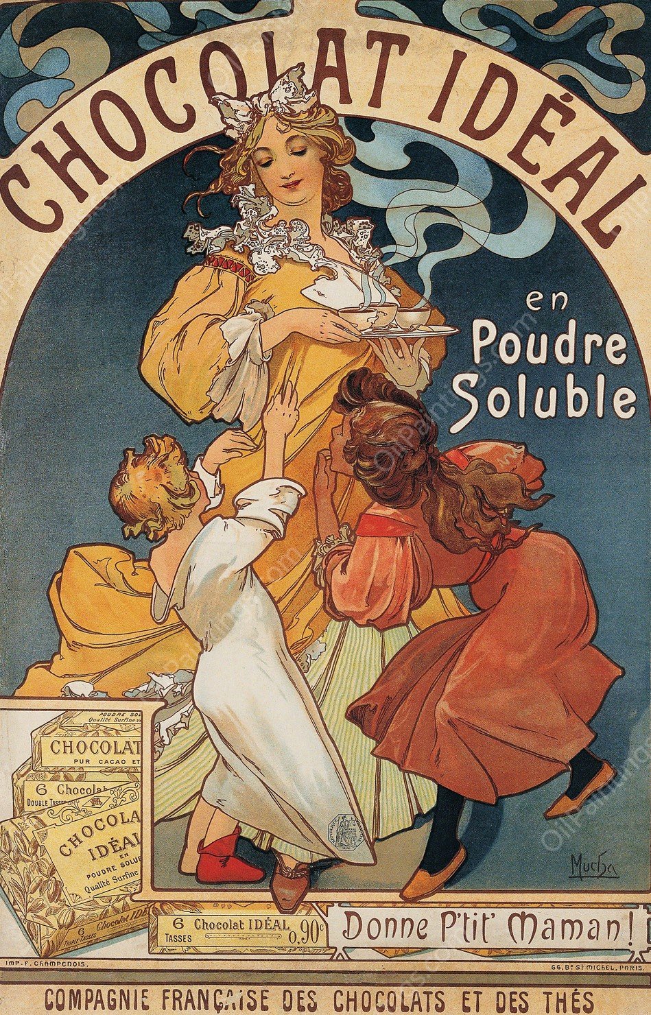 Chocolat Ideal  by Alphonse Mucha - Hand-Painted Oil Painting Reproduction