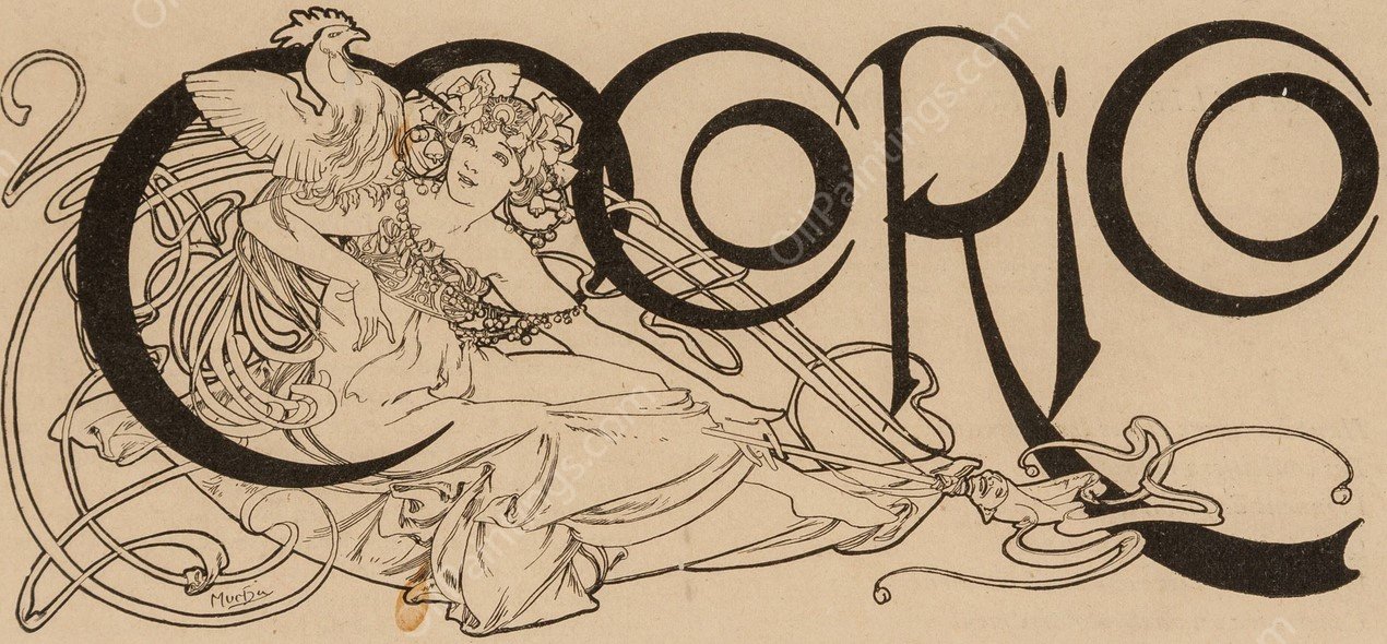 Cocorico magazine title illustration  by Alphonse Mucha - Hand-Painted Oil Painting Reproduction