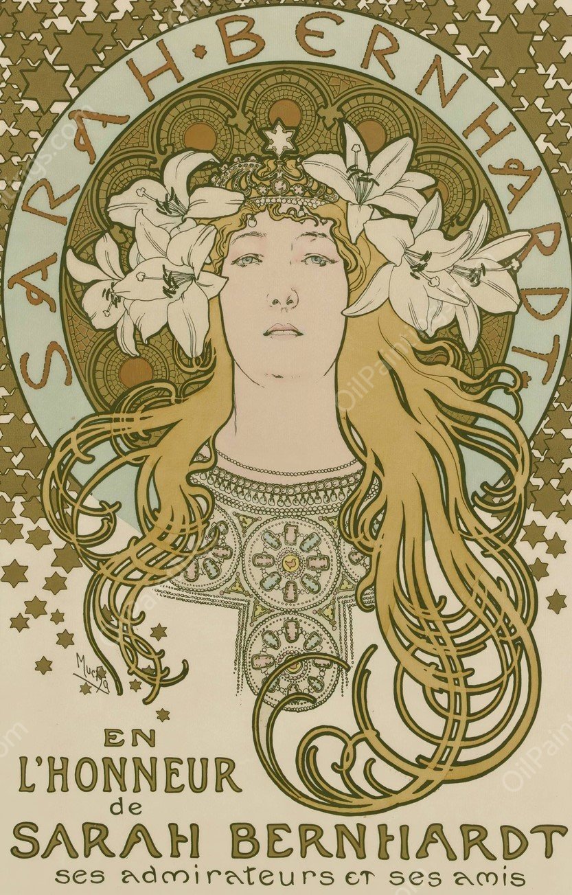 En l'honneur de Sarah Bernhardt - ses admirateurs et ses amis  by Alphonse Mucha - Hand-Painted Oil Painting Reproduction