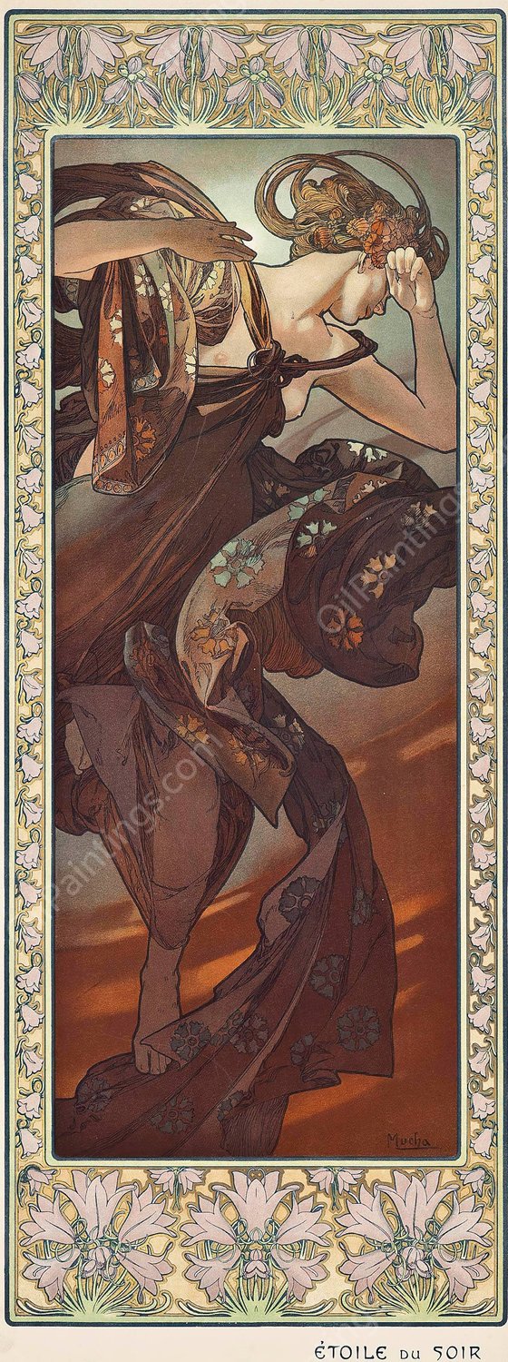 Etoile Du Soir  by Alphonse Mucha - Hand-Painted Oil Painting Reproduction