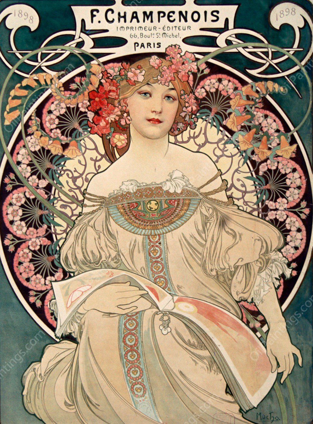 F. Champenois Imprimeur-Editeur  by Alphonse Mucha - Hand-Painted Oil Painting Reproduction