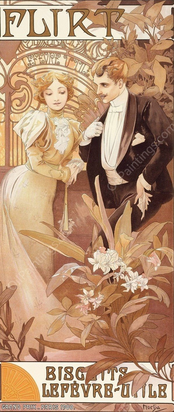 Flirt  by Alphonse Mucha - Hand-Painted Oil Painting Reproduction