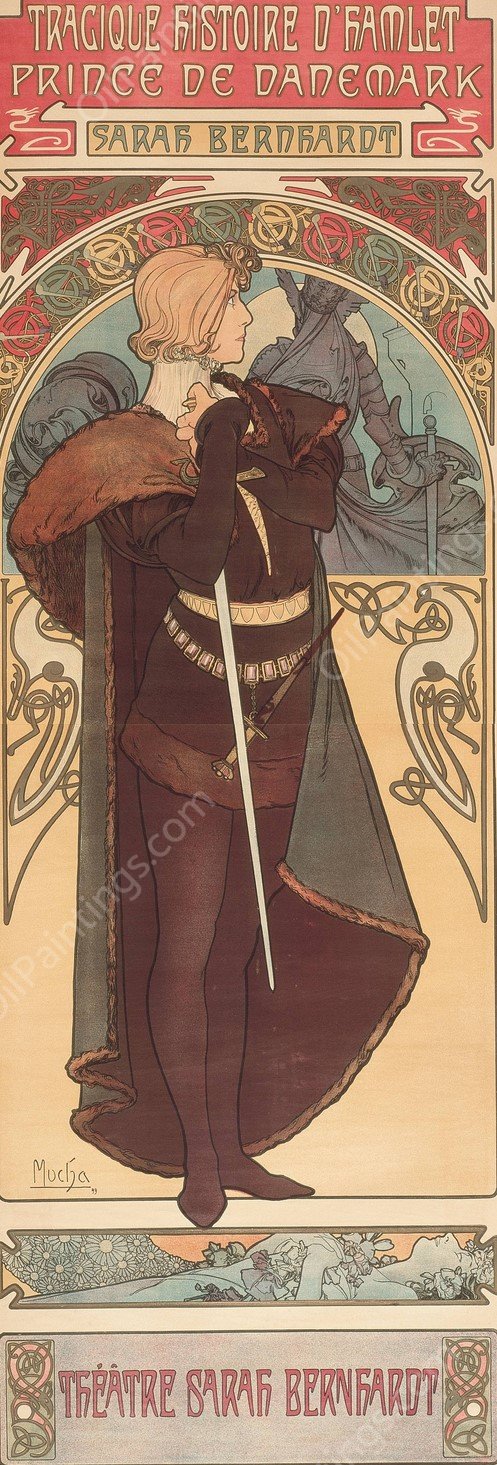 Hamlet  by Alphonse Mucha - Hand-Painted Oil Painting Reproduction