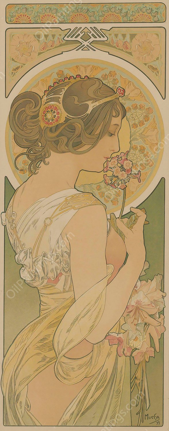 La Primevere  by Alphonse Mucha - Hand-Painted Oil Painting Reproduction