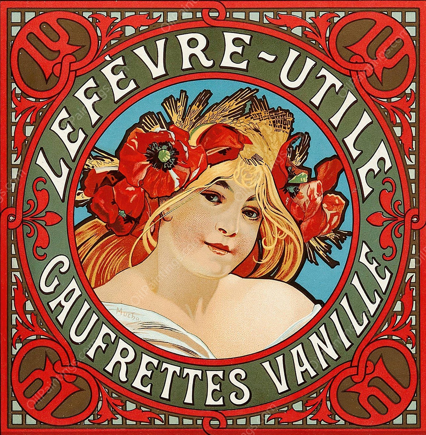 Lefevre - Utile Gaufrettes Vanille  by Alphonse Mucha - Hand-Painted Oil Painting Reproduction