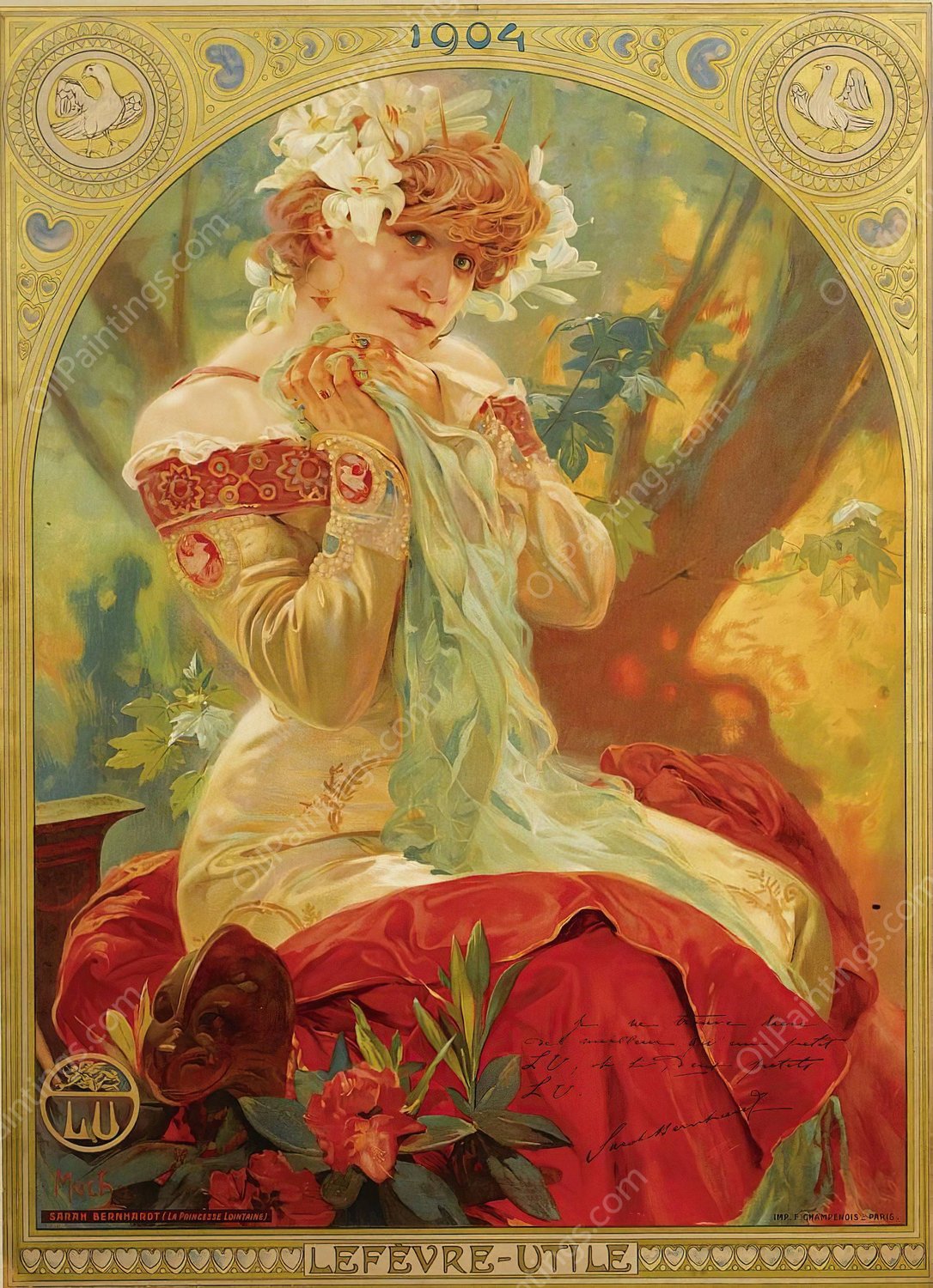 Lefevre-Utile Sarah Bernhardt  by Alphonse Mucha - Hand-Painted Oil Painting Reproduction