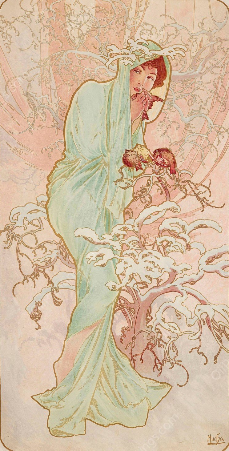 Les Saisons 1  by Alphonse Mucha - Hand-Painted Oil Painting Reproduction