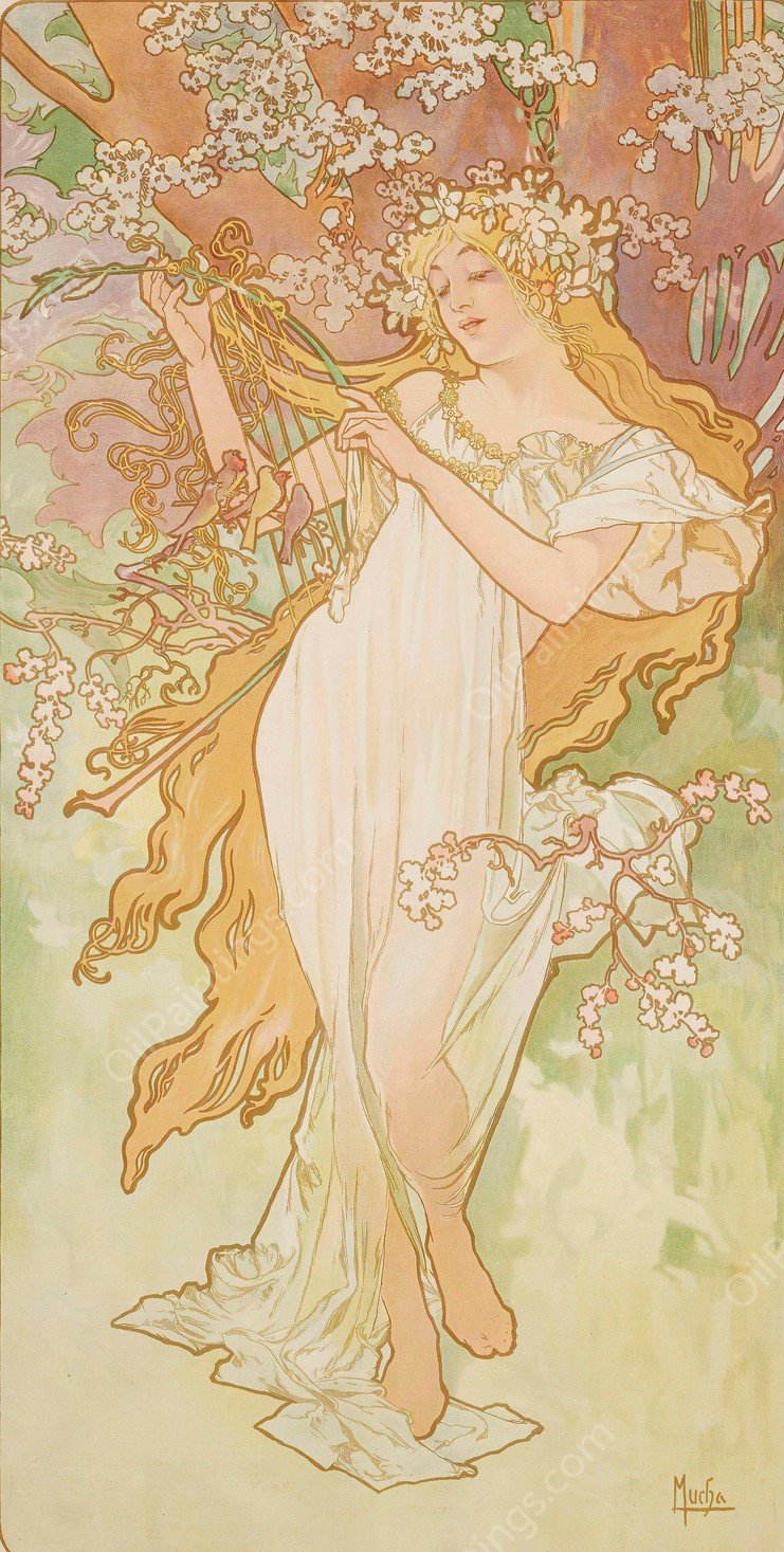 Les Saisons 2  by Alphonse Mucha - Hand-Painted Oil Painting Reproduction