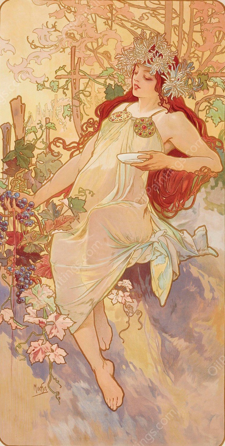 Les Saisons 3  by Alphonse Mucha - Hand-Painted Oil Painting Reproduction