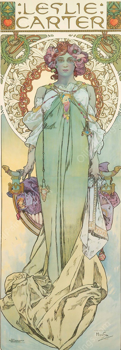 Leslie Carter by Alphonse Mucha - Hand-Painted Oil Painting Reproduction