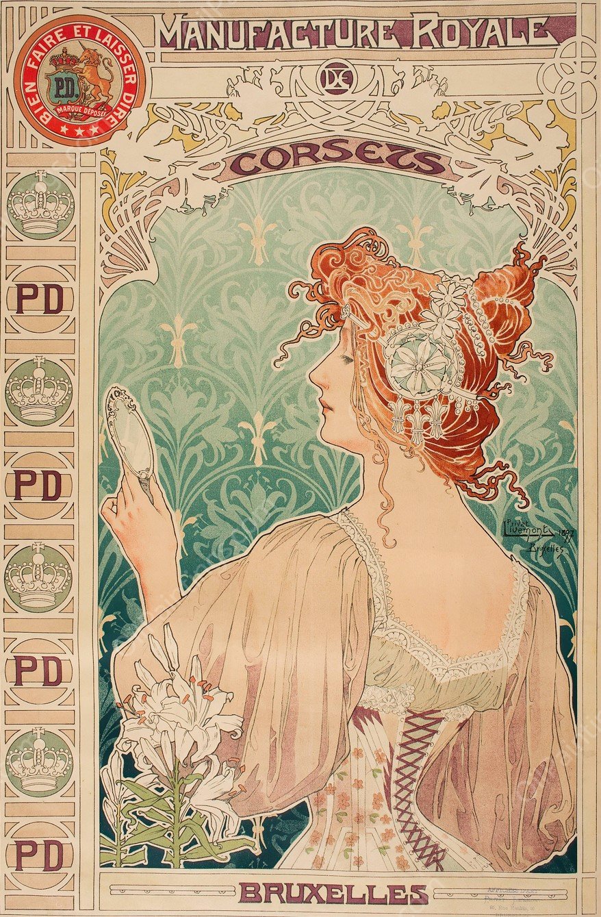 Manufacture Royale De Corsets  by Alphonse Mucha - Hand-Painted Oil Painting Reproduction