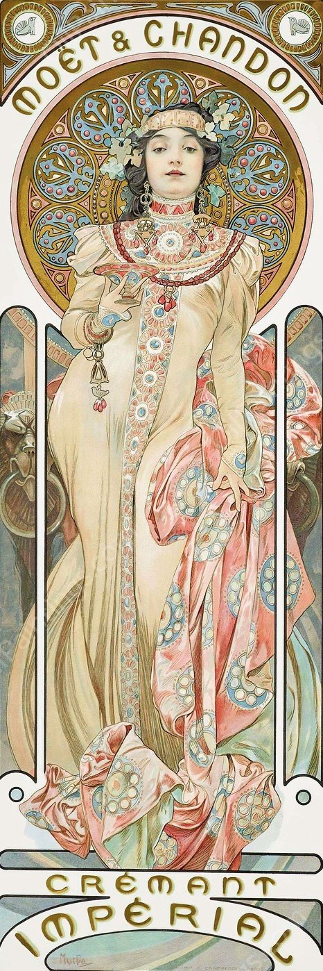 Moet and Chandon; Dry Imperial by Alphonse Mucha - Hand-Painted Oil Painting Reproduction