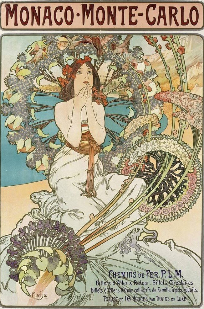 Monaco Monte Carlo  by Alphonse Mucha - Hand-Painted Oil Painting Reproduction