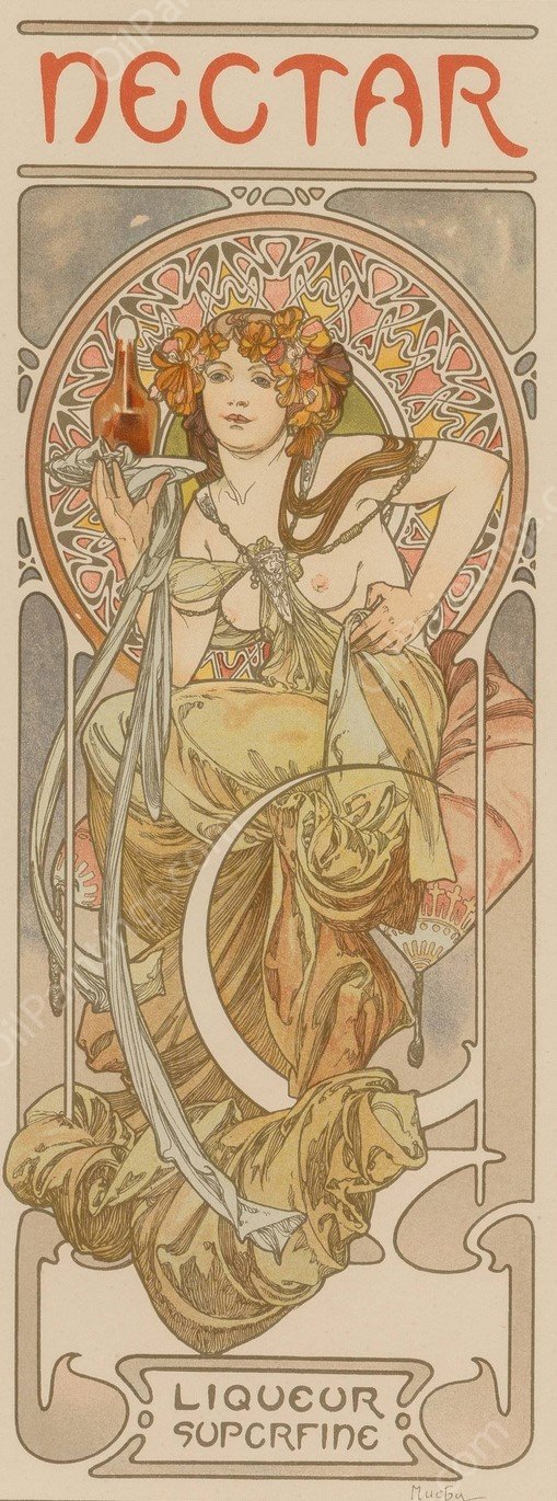 Nectar  by Alphonse Mucha - Hand-Painted Oil Painting Reproduction