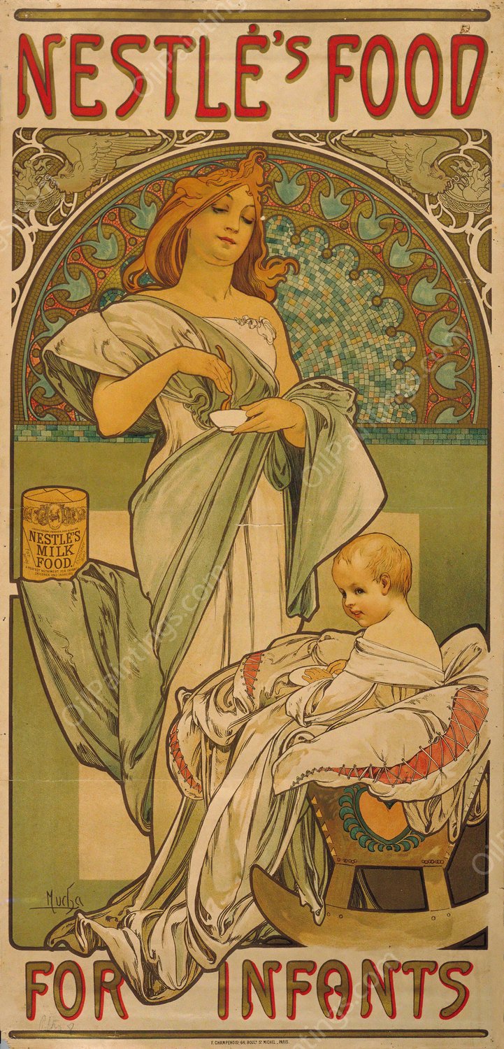 Nestle's Food  by Alphonse Mucha - Hand-Painted Oil Painting Reproduction