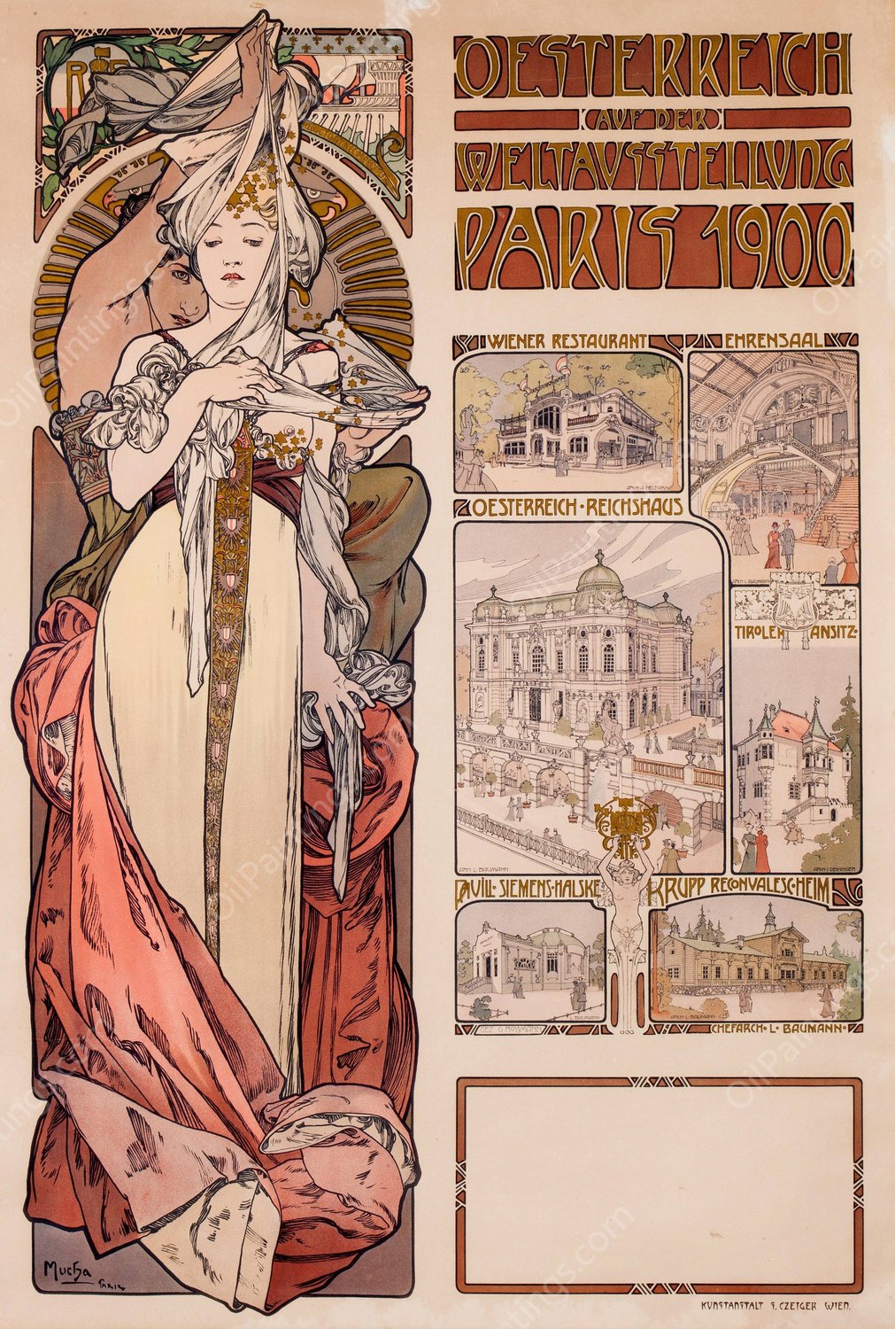 Oesterrich Kauf der Weltstellung Paris  by Alphonse Mucha - Hand-Painted Oil Painting Reproduction