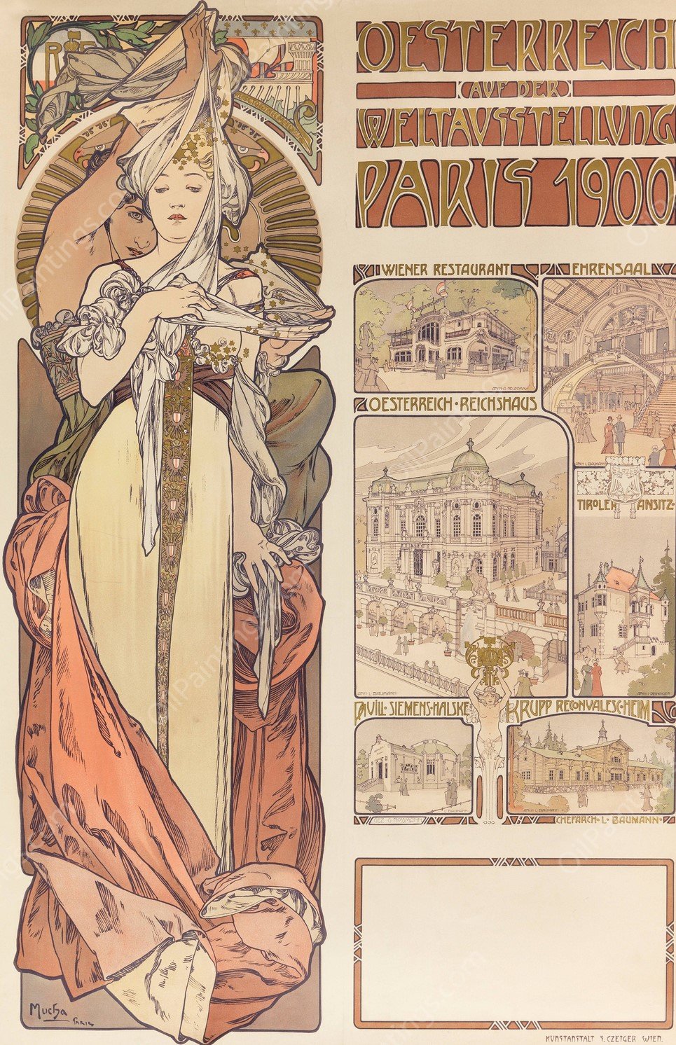 Osterreich auf der Weltausstellung Paris 1900  by Alphonse Mucha - Hand-Painted Oil Painting Reproduction