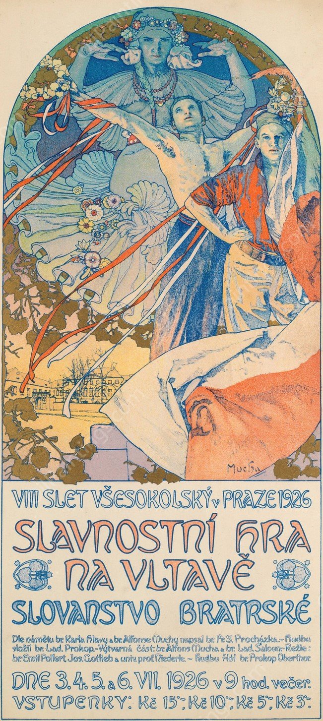 Poster for The Sokol Festival in Prague  by Alphonse Mucha - Hand-Painted Oil Painting Reproduction