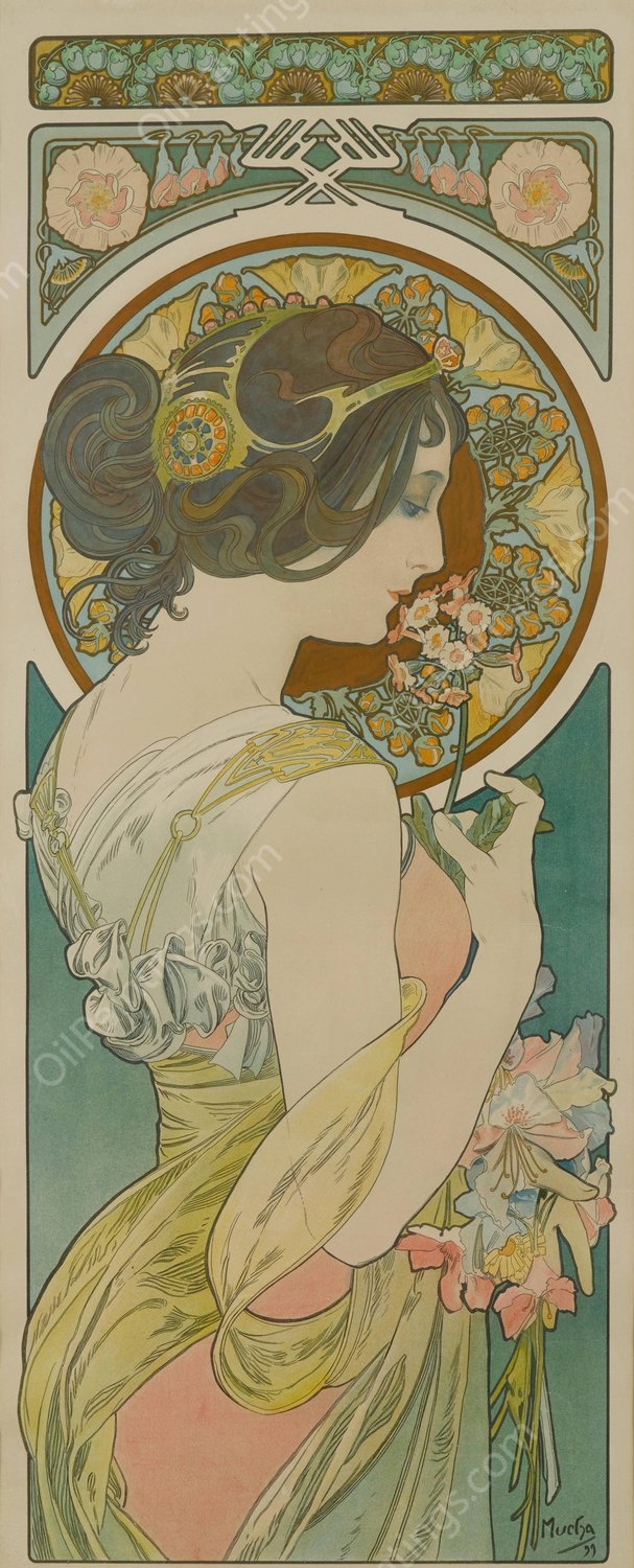 Primrose  by Alphonse Mucha - Hand-Painted Oil Painting Reproduction