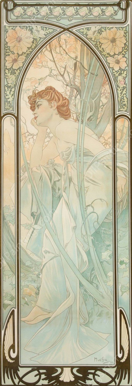 Reverie du soir, from Times of Day  by Alphonse Mucha - Hand-Painted Oil Painting Reproduction