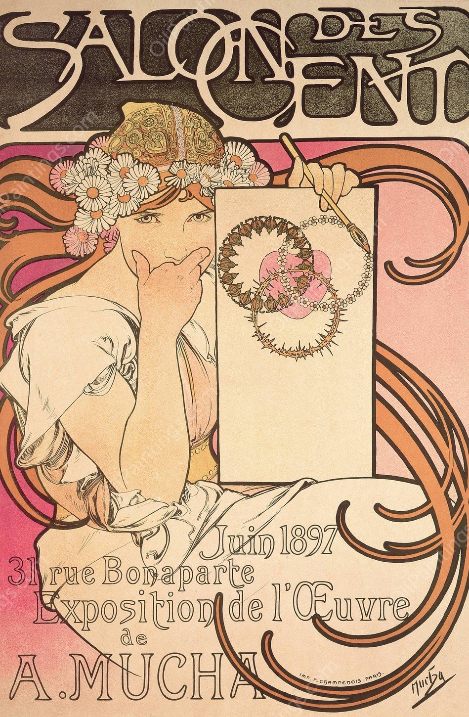 Salon des Cents exhibition  by Alphonse Mucha - Hand-Painted Oil Painting Reproduction