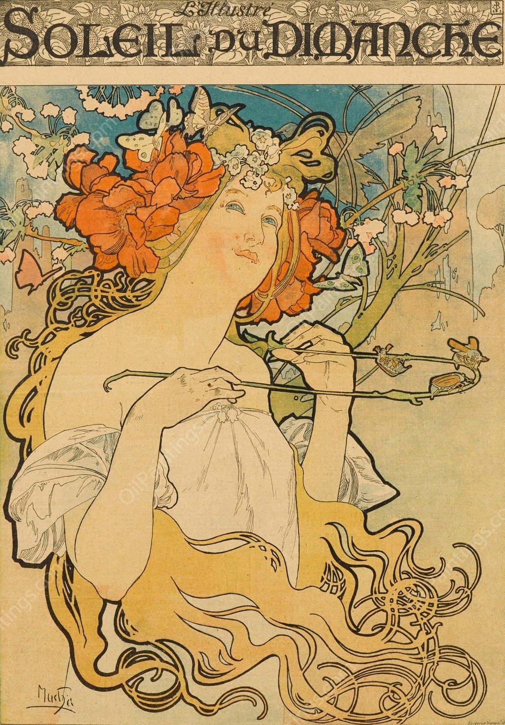 Soleil du Dimanche by Alphonse Mucha - Hand-Painted Oil Painting Reproduction