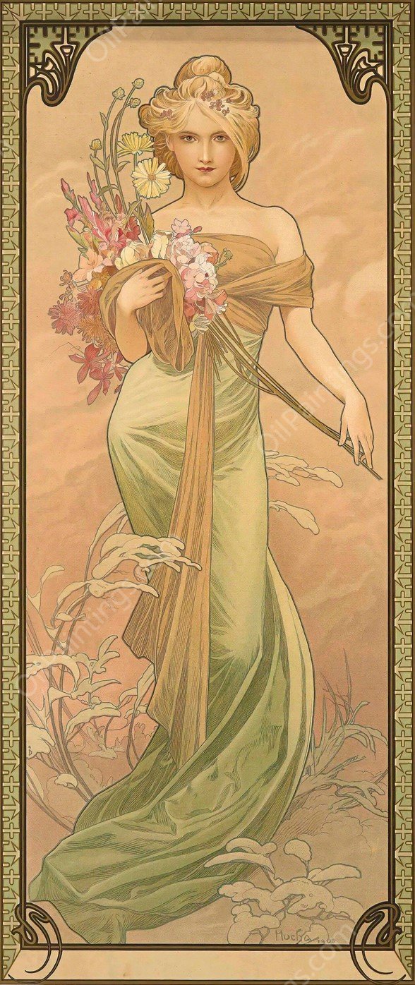 Spring  by Alphonse Mucha - Hand-Painted Oil Painting Reproduction