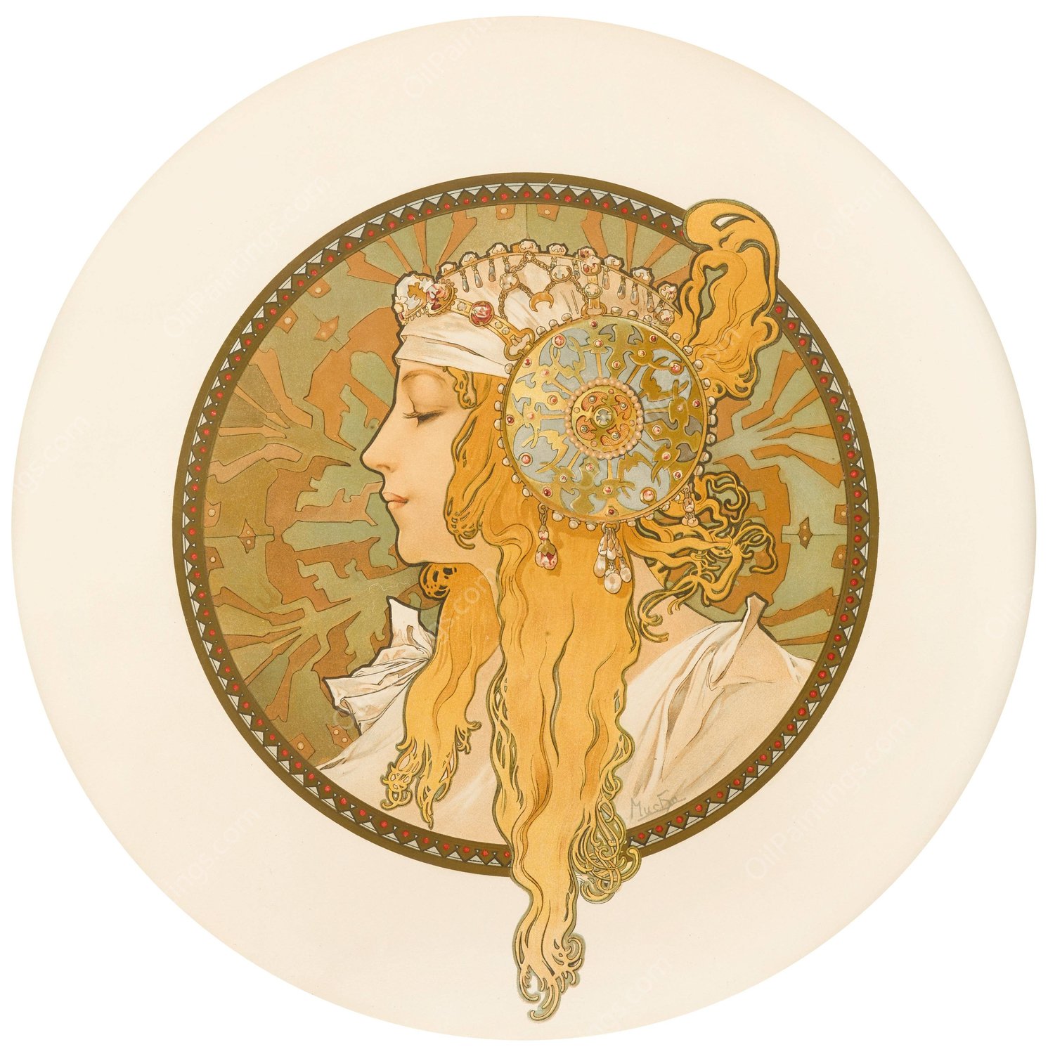Tetes Byzantines  by Alphonse Mucha - Hand-Painted Oil Painting Reproduction