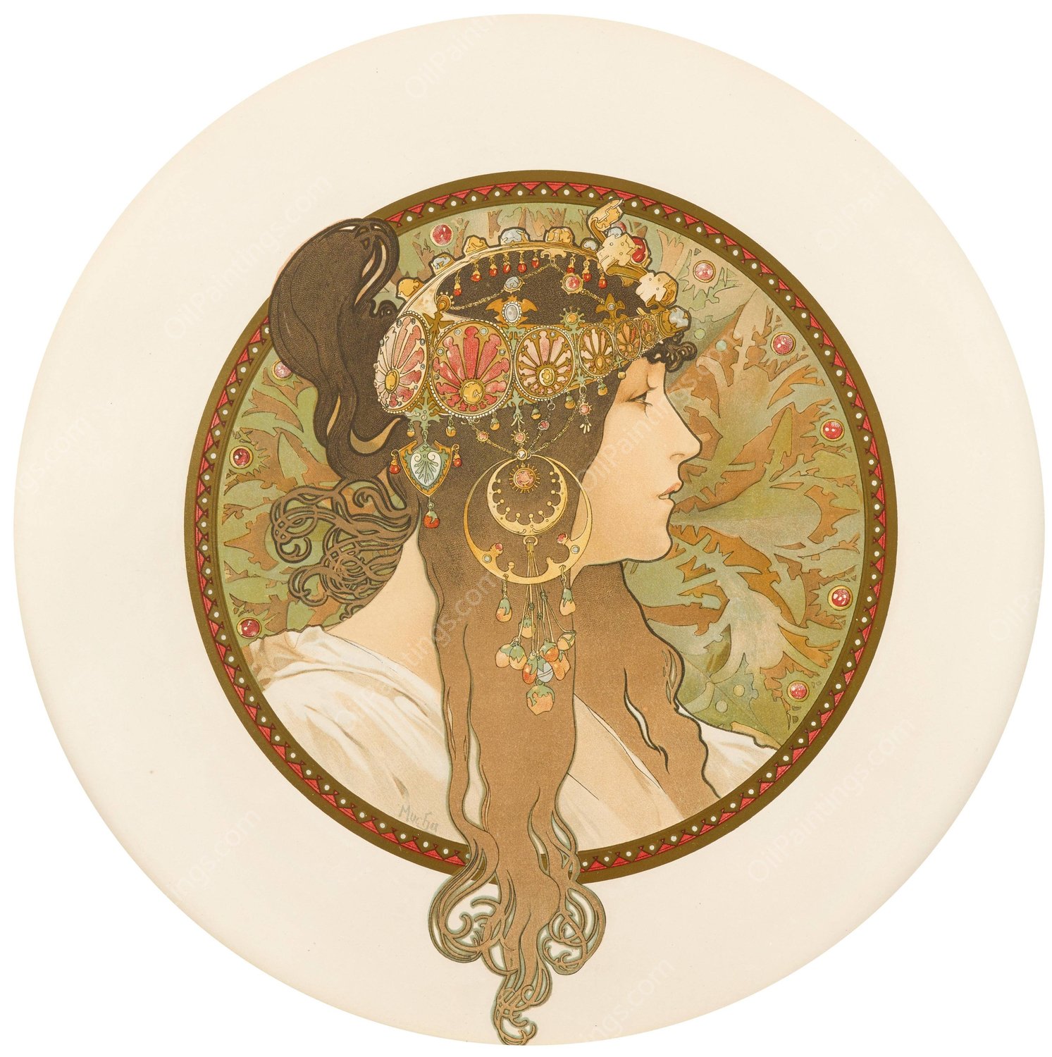 Tetes Byzantines  by Alphonse Mucha - Hand-Painted Oil Painting Reproduction