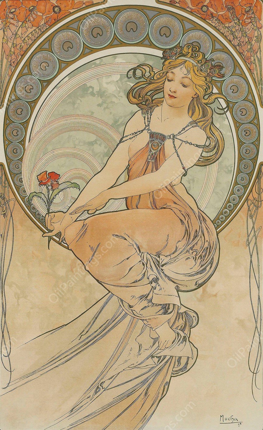 The Arts 3  by Alphonse Mucha - Hand-Painted Oil Painting Reproduction