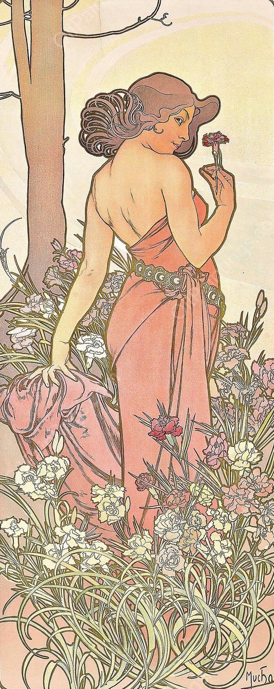 The Carnation  by Alphonse Mucha - Hand-Painted Oil Painting Reproduction