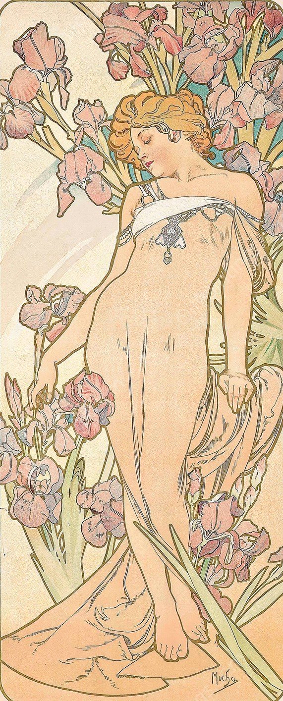 The Iris  by Alphonse Mucha - Hand-Painted Oil Painting Reproduction