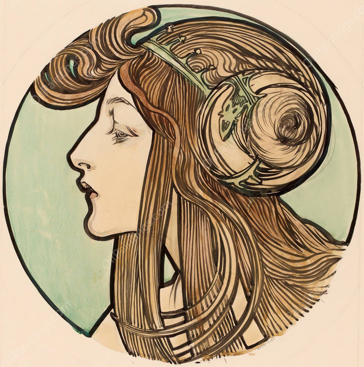 Vitrail pour la facade de la boutique Fouquet by Alphonse Mucha - Hand-Painted Oil Painting Reproduction