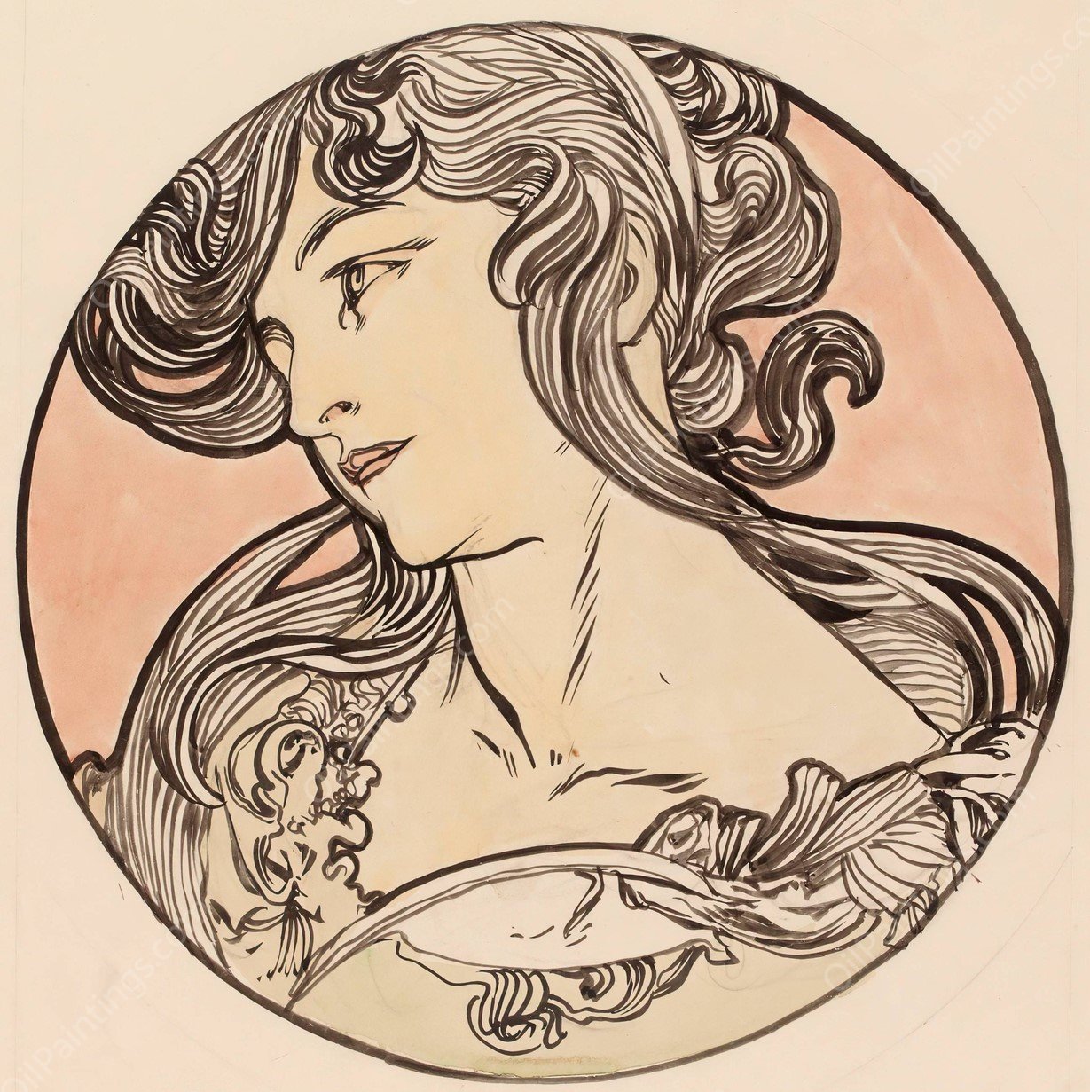 Vitrail pour la facade de la boutique Fouquet by Alphonse Mucha - Hand-Painted Oil Painting Reproduction