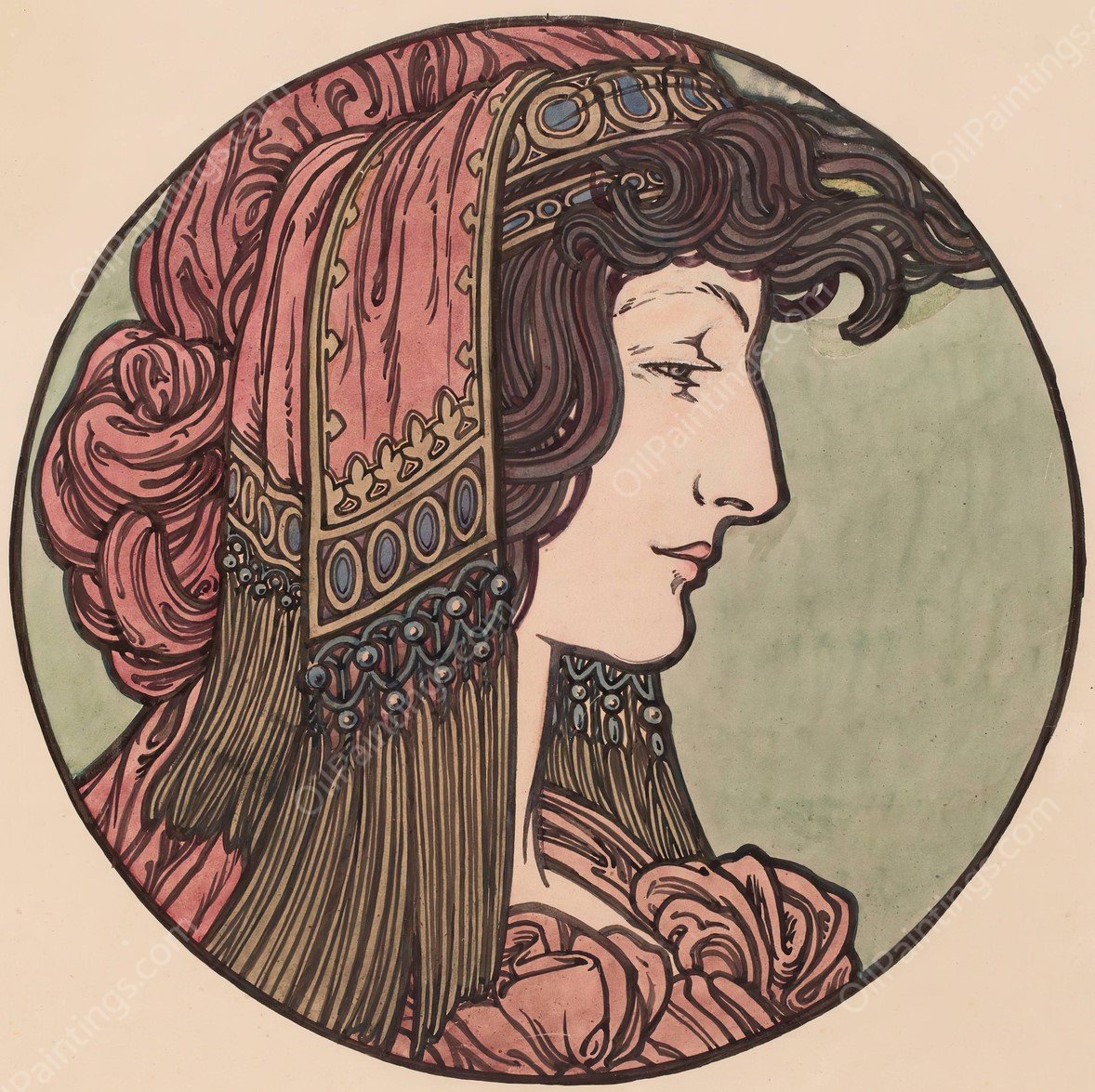 Vitrail pour la facade de la boutique Fouquet by Alphonse Mucha - Hand-Painted Oil Painting Reproduction